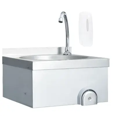 Knee Operated Hand Wash Sink with Tap and Soap Dispenser Stainless Steel