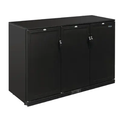 Polar G-Series 900mm Triple Solid Door Back Bar Cooler in Black 330Ltr