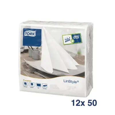 Tork Premium Linstyle Dinner Napkin White 40x40cm 1/4 Fold (Pack of 12)