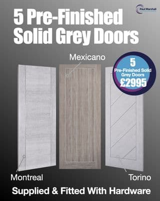 5 Pre-Finished Solid Grey Internal Doors – Supplied & Fitted