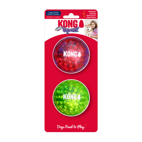 	  KONG Squeezz Geodz 2-pk Assorted Colours Lg Squeaky Ball - PSZ1E