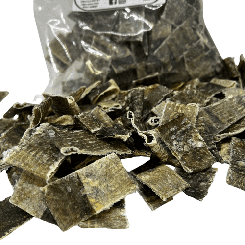 100% Fish Cod Flattie BITES Flat Cod Skin Chew Dog Treat Flat Offcut 500g