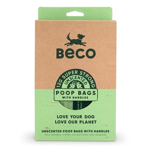 Beco Poop Bags with Handles, Unscented, 120, Big, Strong and Leak-Proof Dog poo Bag