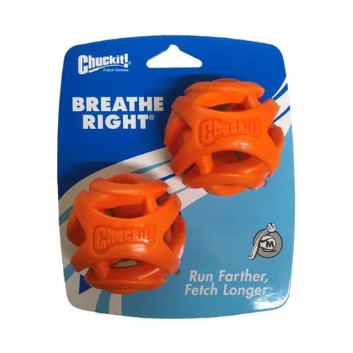 Chuckit Breathe Right Medium 2 ball pack - Dog Ball Dog Toy Orange Fetch Breath