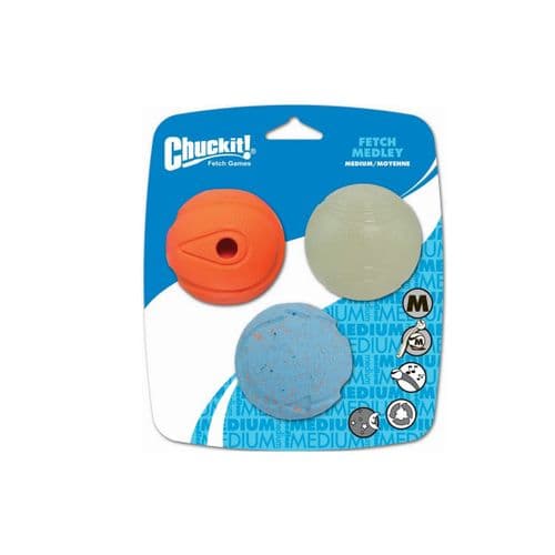 Chuckit Glow Medley 3 pack Dog Ball - Medium