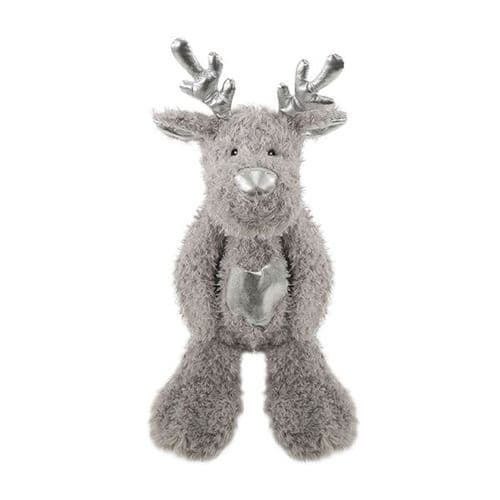 Cupid & Comet Festive Flattie Reindeer Silver Christmas Toy Soft Low Stuff Grey