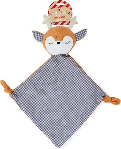 Cupid & Comet Ronnie Reindeer, Christmas Blanket Dog Toy, Gingham Print, 47cm x 52cm