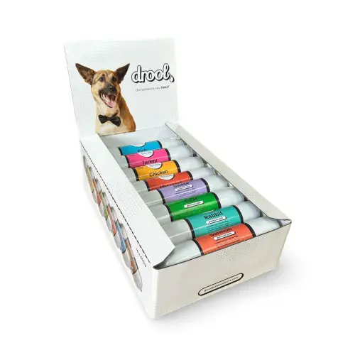 Drool 200g Steamed Sausage Pate Box of 20 – Mixed Flavours Available Limited Stock Best Before Oct