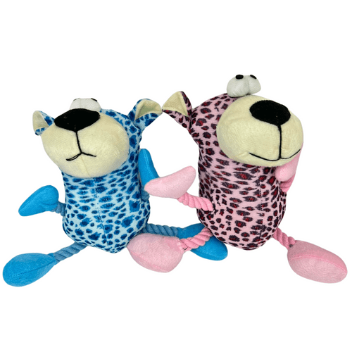 Dude Plush Leopard Print Soft Dog Toy With Rope Arms and Legs