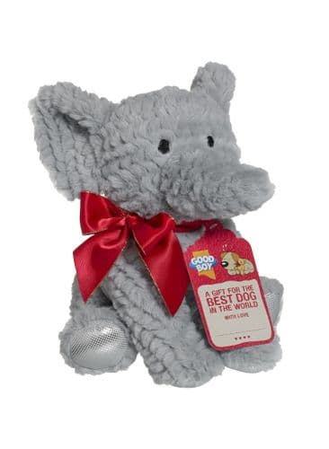 Good Boy Christmas Grey Elephant Gift Dog Toy Soft Plush Squeak '24