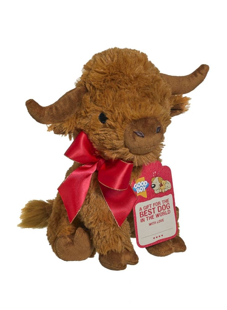 Good Boy Christmas Highland Cow Gift Dog Toy Soft Plush Squeak 24