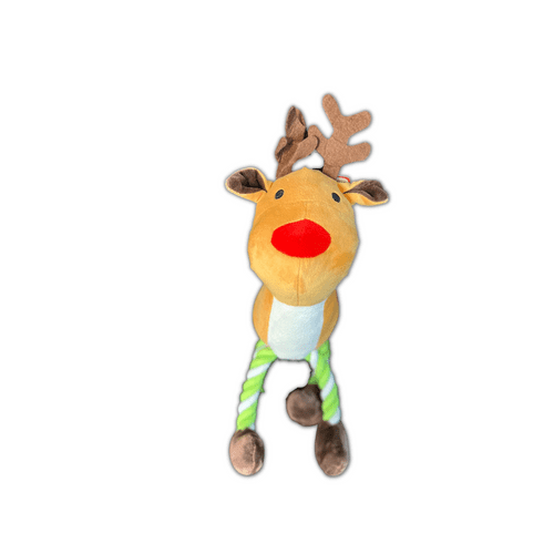 Good Boy Christmas Plush Dog Toy - Large Hug Tug Reindeer - Rope Legs - TH53347