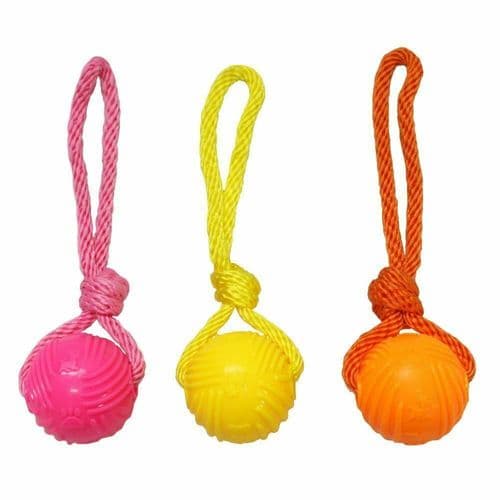 Good Boy Glow BRIGHT BALL ON ROPE Dog Toy Tennis Size Fetch Chase Puppy