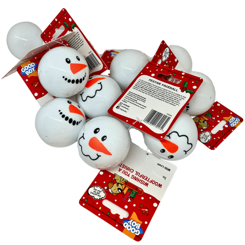 Good Boy Snowman Faceballs TPR Dog Ball Christmas Xmas Gift Pup Dog Walk '24