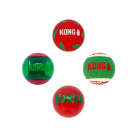 KONG Christmas '23 Holiday Occasions Balls 4-Pack Gift Dog Balls Variety Squeaky MED