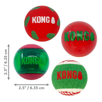 KONG Christmas '23 Holiday Occasions Balls 4-Pack Gift Dog Balls Variety Squeaky MED