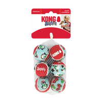 KONG Christmas '23 Holiday SqueakAir Tennis Balls 6 pack Md or Sm Squeaky Non Abrasive