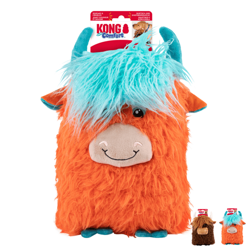 KONG Comfort Jumbo Highland Cow Assorted XL Plush Dog Toy With 3 Squeaker