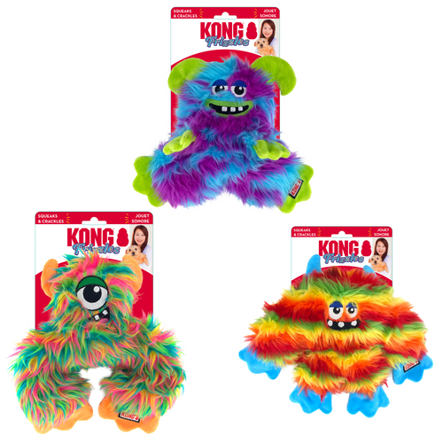KONG Frizzle Reinforced Soft Dog Toy Play Shaggy Monster