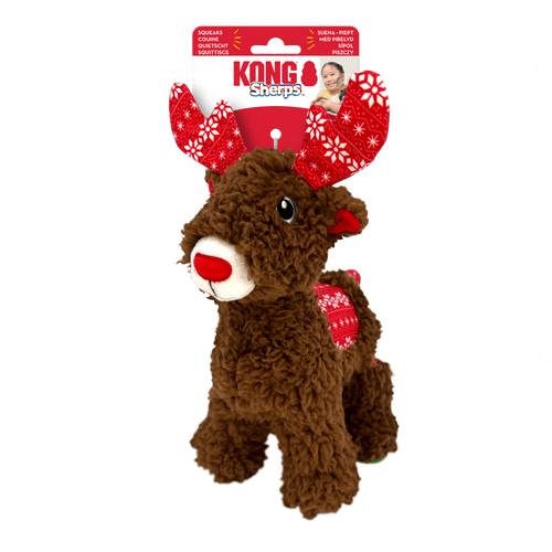 KONG Holiday '24 Sherps Reindeer Crackle Squeakle Dog Christmas Toy