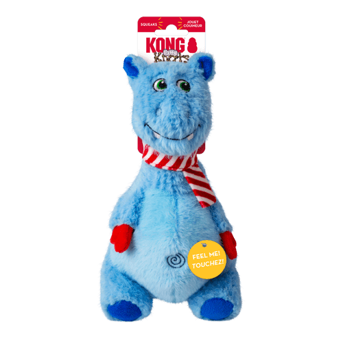 KONG Holiday Knots Belly Hippo Medium/Large Dog Toy – Festive Plush Hippo with Rope Skeleton & Squea