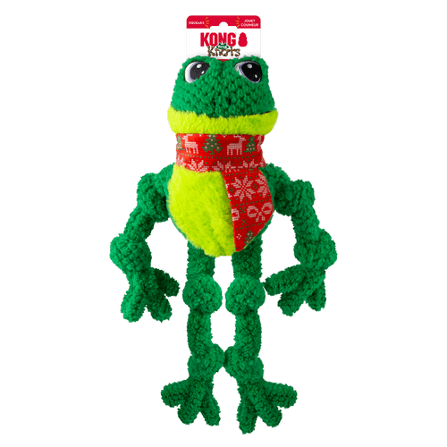 KONG Holiday Knots Frog Large/XL Dog Toy – Festive Plush Frog with Rope Skeleton & Squeaker ’25