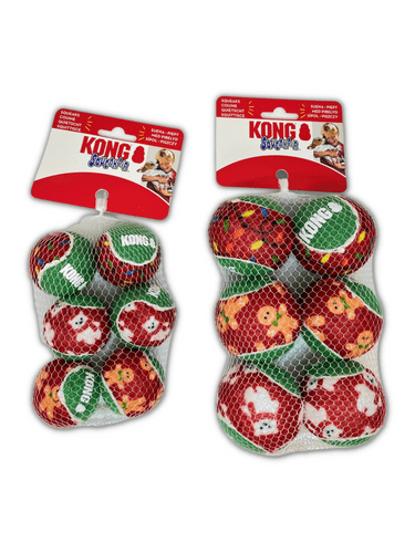KONG Holiday SqueakAir Tennis Balls 6 pack Md or Sm Squeaky Non Abrasive '22
