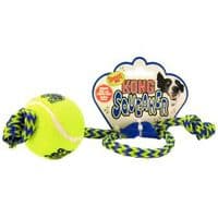 KONG Medium Air Squeaker Tennis Throw Ball on a Rope Dog Toy