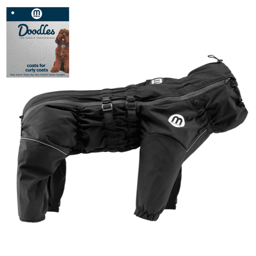 Mikki Overall Silk Lined Doodle Waterproof Coat - Black - Dog walking