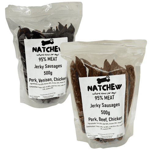 Natchew 95% Meat Dog Treat Sausages – 500g Bag - Seriously Meaty High Protein