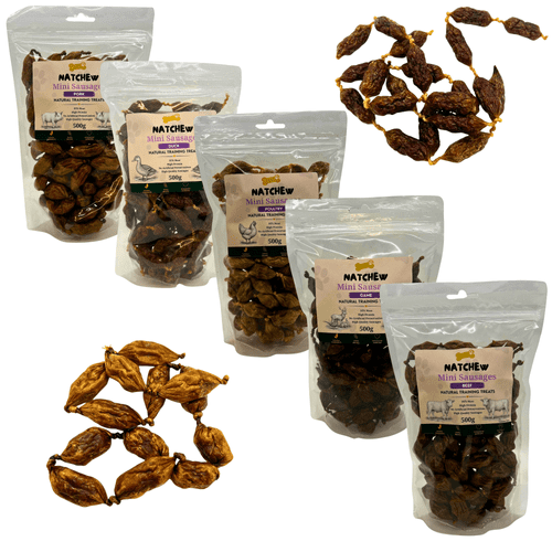 Natchew Mini Sausage 500g - Dog Treat Snack Sausages Training - Resealable Bag