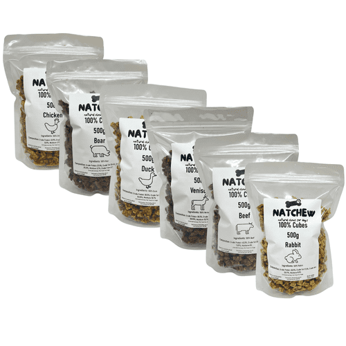Natchew Pure 100% Training Cubes - Rabbit Chicken Beef Duck Boar Venison - 500g