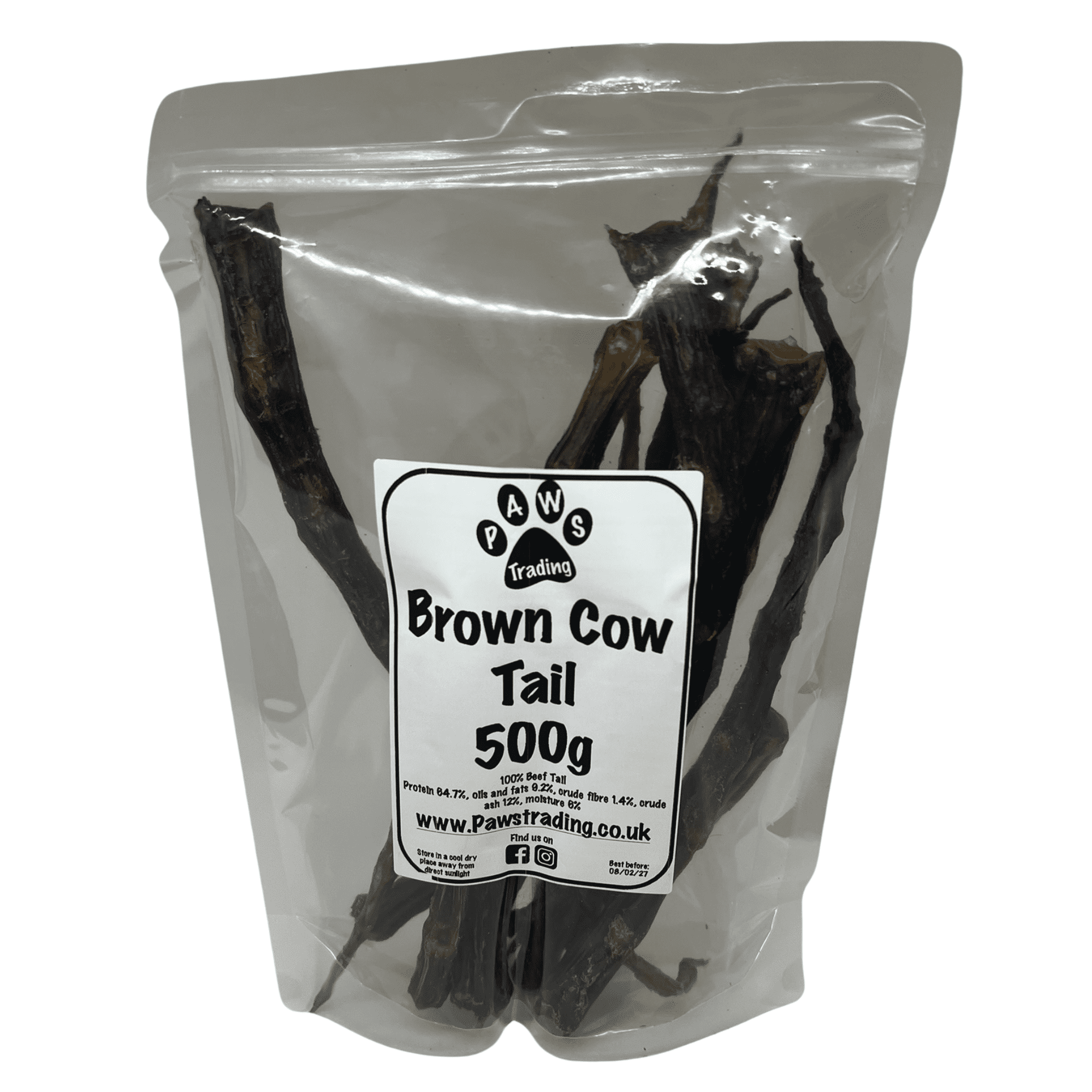 Natural Chew Brown Cow Tail 100 Beef High in Protein approx 25-30cm inches