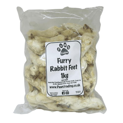 NATURAL TREATS Hairy Furry Rabbits Feet - 100% Natural