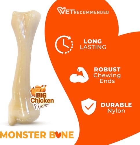 Nylabone Extreme Tough Dog Chew Toy Monster Bone, Cleans Teeth, Chicken Flavour, XXL, for Dogs Over