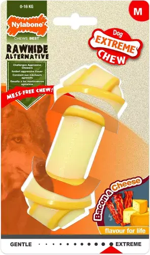 Nylabone Rawhide Alternative Medium Bacon & Cheese Dog Chew Tough Bone 0–16kg