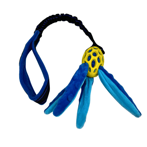 Paws Made™ MINI Tuggerpus Bungee Rugby Lattice Cyber with Octopus Crinkle Legs Squeaker