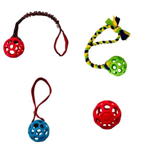 Paws Made Rubber Holee roller Football Dog Cage Toy - plain/web/Bungee/Fleece Handle