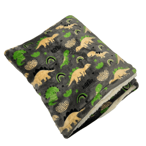 Paws Made Super Soft Blanket - GREY DINOSAUR - Crate Cage Blanket Dog Bed