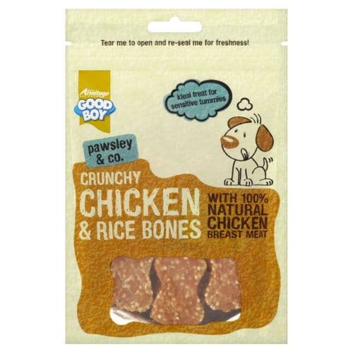 Pawsley Crunchy Chicken with Rice Bones 100g Dog Treat LOW FAT