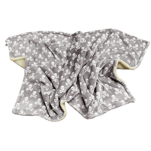 PawsMade Super Soft Blanket - SILVER SKULL & CROSSBONE - Crate Cage Blanket Dog Bed