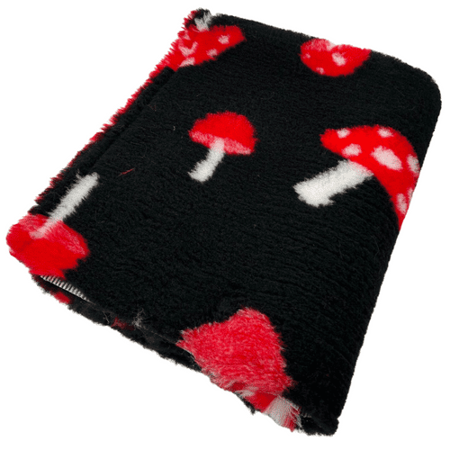 Pawstrading™ Anti-Slip Backed Veterinary Fleece Bedding Dog Bed / Mat MUSHROOM - Black & Red
