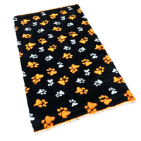 Pawstrading™ BLACK Duo ORANGE & WHITE PAW Anti-Slip Backed Veterinary Fleece Bedding Vet Bed Mat