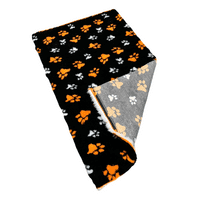 Pawstrading™ BLACK Duo ORANGE & WHITE PAW Anti-Slip Backed Veterinary Fleece Bedding Vet Bed Mat