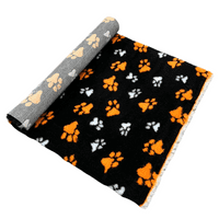 Pawstrading™ BLACK Duo ORANGE & WHITE PAW Anti-Slip Backed Veterinary Fleece Bedding Vet Bed Mat