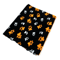 Pawstrading™ BLACK Duo ORANGE & WHITE PAW Anti-Slip Backed Veterinary Fleece Bedding Vet Bed Mat