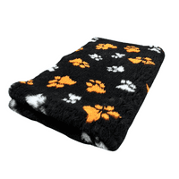 Pawstrading™ BLACK Duo ORANGE & WHITE PAW Anti-Slip Backed Veterinary Fleece Bedding Vet Bed Mat