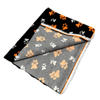 Pawstrading™ BLACK Duo ORANGE & WHITE PAW Anti-Slip Backed Veterinary Fleece Bedding Vet Bed Mat