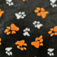 Pawstrading™ BLACK Duo ORANGE & WHITE PAW Anti-Slip Backed Veterinary Fleece Bedding Vet Bed Mat