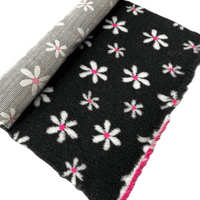 Pawstrading™ CHARCOAL GREY PINK DAISY Anti-Slip Backed Veterinary Fleece Bedding Vet Bed Mat